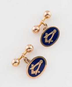 A pair of enamelled Masonic cufflinks, of oval form, 9ct yellow gold, length 2cm, weight 7.70 grams.