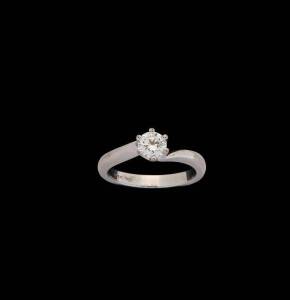 A 0.52 carat solitaire diamond ring, six claw set, 18ct white gold, size K.&nbsp;Accompanied by GIA certificate number&nbsp;2106207141 stating F colour and VS2 clarity.
