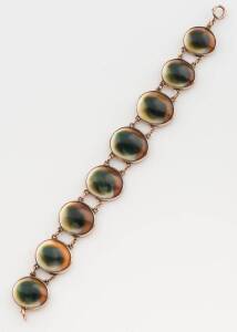 A Victorian operculum or cat's eye bracelet, 9ct rose gold, length 18cm.&nbsp;