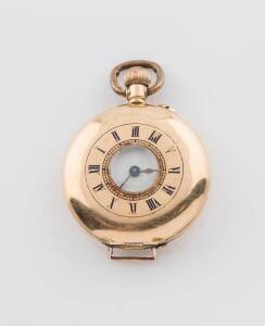 A Lady's half hunter pocket watch, with key, 18ct yellow gold.