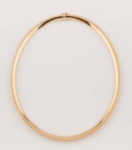 An Italian collar, 14ct yellow gold, weight 33.4 grams, width 6.4mm.