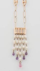 A pearl and amethyst pendant necklace, 9ct gold.&nbsp;