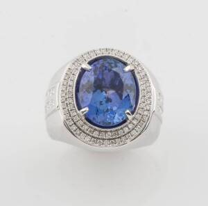 A tanzanite and diamond ring, 18ct white gold.