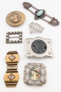 Assorted shoe and belt buckles.