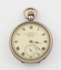 Two openface pocket watches, one an Omega, gold plated and the other a Sheppo Chronometer, nickel.&nbsp;