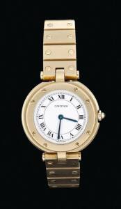 A Lady's Santos Vendome wristwatch, Cartier, quartz, Case No.8191501477, case,&nbsp;dial, movement, and bracelet signed, 18ct yellow gold, 26mm, weight 76.31 grams, box.