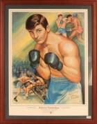 JOHNNY FAMECHON, lovely signature on print "Johnny Famechon - World Featherweight Champion 1969-70"