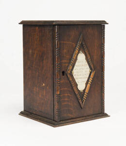 Humidor, oak with brass presentation plaque "Presented to Francis E.Shipley with Esteem & Respect by No.1 Class Clark St. Early Morning School, Oct. 2nd 1927". 26cm high, 19cm wide, 18cm deep