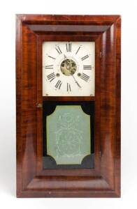 Jerome antique walnut cased timber wall clock with Roman numerals. Height 65cm, width 39cm.