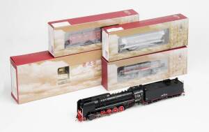 BACHMANN CHINA: QJ 2-10-2 Steam Locomotive CT00303 plus QG70 Tank Car CF00705, L18 Grain Hopper CF00608 and C64 Open Wagon CF00409. All NIB. (4 items).