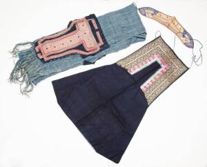 Tibetan clothing & textiles includes a pair of sandals, apron, head piece, jacket, scarves (2), skirts (2). Early to mid 20th Century. (8 items)