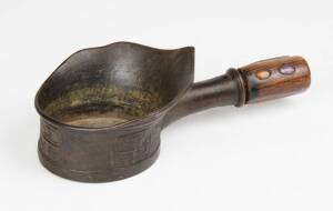 Chinese coal iron, bronze, wood & semi-precious stones. 19th/20th Century. 23cm long