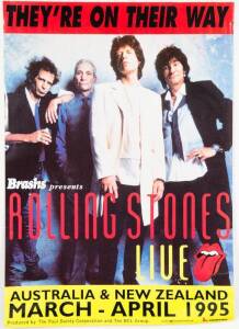 ROLLING STONES, poster for the Australia & NZ legs of the 1994-95 Voodoo Lounge Tour, "They're On Their Way. Brashs presents, ROLLING STONES, LIVE. Australia & New Zealand, March-April 1995", double-sided, with tour dates on reverse, size 63x89cm.