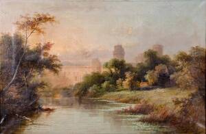 19th Century English school landscape oil painting of a castle. 76 x 50 cm.&nbsp;