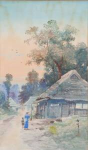 Chinese school water colours. Group of 3 landscapes & rural scenes, late 19th Century. Note verso "Painter, Choong Foong", signed lower left, in original frames. 28 x 47cm
