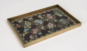 Qing Dynasty Chinese cloisonne panel with floral & butterfly design. 24cm long.