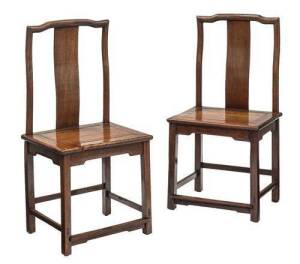 A pair of Chinese Ming style yoke-back chairs, 20th Century. 106cm high, &nbsp;52cm wide