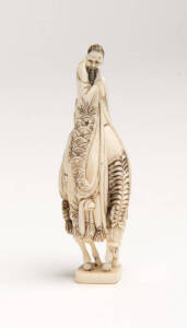 Japanese ivory netsuke, warrior on horseback, Meiji period, signed to base.&nbsp;&nbsp;&nbsp;&nbsp;&nbsp;&nbsp;&nbsp;&nbsp;&nbsp;&nbsp;&nbsp;