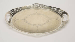 A Victorian silver plate 2 handled pierced gallery oval tray, 52 x 27cm.