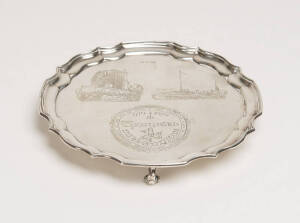 A commemorative sterling silver circular salver, London 1978 for the Millennium of the Tynwald, the Legislature of the Isle of Mann. 20cm diameter, 307 grams.