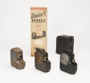 UNIVERSAL CAMERA CORPORATION (USA): Univex 8mm movie cameras (3). With a True View, model A-8 and model C-8, together with a case for the A-8 and a titling kit for for these cameras.