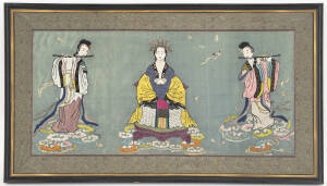 Chinese silk embroidered textile wall hanging, 18th/19th Century. Framed 115 x 63cm