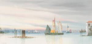 V. Deschamps pair of boating scene watercolours. Signed lower left. 50 x 25 cm.