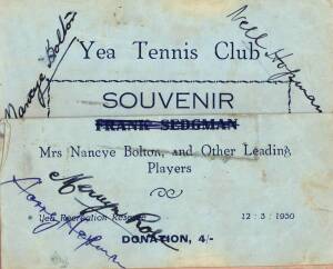 c1950-55 AUTOGRAPH BOOK, with c120 signatures including tennis players Harry Hopman, Mervyn Rose, Frank Sedgman, Nell Hopman & Nancye Bolton.