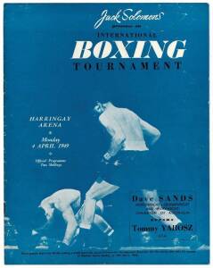 BOXING PROGRAMMES: London boxing programmes that include Australian boxers, with 1949 Dave Sands v Tommy Yarosz; 1947 Al Phillips v Ray Famechon; 1948 Ernie Roderick v Henry Hall (latter two with Australian Featherweight Eddie Miller).  