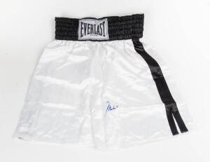 MUHAMMAD ALI, signature on pair of 'Everlast' boxing shorts with black band & trim. With 'Online Authentics' No. OA-8099578.