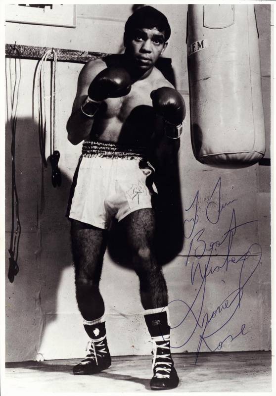 BOXING AUTOGRAPHS: Signed pictures/pieces including Lionel Rose, Jack Rennie, Tony Mundine, Barry Michael, Jeff Fennech (2); plus Lionel Rose signature on his 45rpm record "I Thank You".