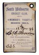 SOUTH MELBOURNE CRICKET CLUB, Member's Season Ticket for 1894-95, ticket numbered "335", G/VG condition. - 2