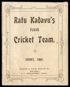 "Ratu Kaduva's Fijian Cricket Team. Sydney, 1907", published by NSW Bookstall Co. [Sydney, 1907], with central scoresheet filled out in pencil.