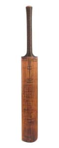 1909 AUSTRALIAN TEAM: "Gradidge" Cricket Bat, with shield on reverse, engraved "Kennington Oval. England v Australia, August 9th, 10th, 11th 1909. Australia First Innings Mr W.Bardsley b Sharp 136; second Innings lbw Barnes 130. Match drawn. Presented by 