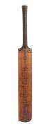 1909 AUSTRALIAN TEAM: "Gradidge" Cricket Bat, with shield on reverse, engraved "Kennington Oval. England v Australia, August 9th, 10th, 11th 1909. Australia First Innings Mr W.Bardsley b Sharp 136; second Innings lbw Barnes 130. Match drawn. Presented by