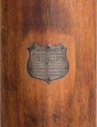 1909 AUSTRALIAN TEAM: "Gradidge" Cricket Bat, with shield on reverse, engraved "Kennington Oval. England v Australia, August 9th, 10th, 11th 1909. Australia First Innings Mr W.Bardsley b Sharp 136; second Innings lbw Barnes 130. Match drawn. Presented by - 2