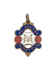 MELBOURNE CRICKET CLUB, 1915-16 membership badge, made by C.Bentley, No.1960.