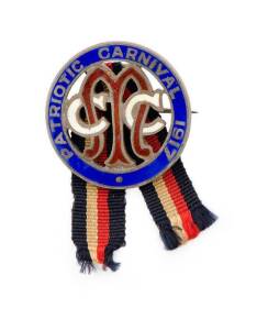 MELBOURNE CRICKET CLUB, scarce badges "MCC/ Patriotic Carnival 1917", one in sterling silver with patriotic ribbon attached. G/VG.