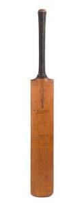 JOE HARDSTAFF JR'S CRICKET BAT FROM 1936-37 ASHES: Match-used "Gunn & Moore" Cricket Bat signed in the ownership position by Joe Hardstaff, endorsed on front "To John souvenir 5th Test Match, Melbourne" and signed by English team, 11 faded signatures incl