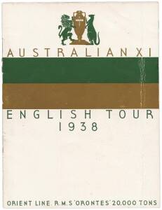 1938 AUSTRALIAN TOUR TO ENGLAND: "Australian XI, English Tour 1938", Orient Line brochure with pen-picture of each member of the touring party, and each nicely signed in ink by the player featured, a total of 17 signatures including Don Bradman, Stan McCa