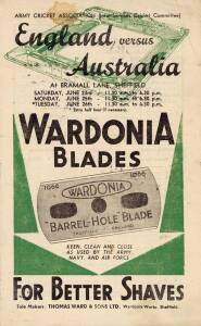 1945 VICTORY TESTS: Rare programme "Army Cricket Association (Inter-Services Cricket Committee), England versus Australia, At Bramall Lane, Sheffield", signed inside by 10 Australian & 5 English cricketers, including Lindsay Hassett, Keith Miller & Cyril 