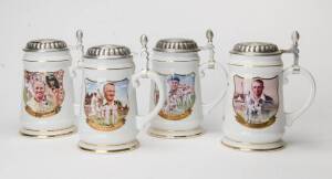 DON BRADMAN CERAMIC BEER TANKARDS, group (8) of 'Don Bradman: Cricketer of the century' series issued by Bradman Museum and the Bradford Exchange.