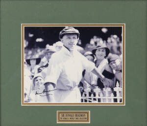 DON BRADMAN: The Herald & Weekly Times Collection, with set of 6 reprinted photographs with facsimile autographs, each framed & glazed, each overall 44x39cm. Plus "Don Bradman - Australia's Greatest Sporting Legend" commemorative mirror, limited edition 2