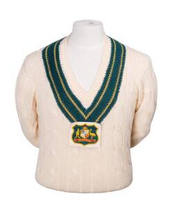 JOHN MACLEAN'S AUSTRALIAN JUMPER, long sleeves, with Australian Coat-of Arms badge on velcro patch. Good condition. [John Maclean played 4 Tests & 2 ODIs 1978-79].