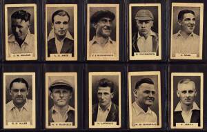 c1907-33 cricket cards in album, noted 1907 Wills "Prominent Australian & English Cricketers" (14); Godfrey Phillips "Test Cricketers 1932-1933" [38]; postcards (2). Fair/VG.