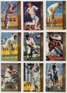 c1994-2002 cricket cards, postcards, stickers & pogs in 10 albums, noted various States sets; Shane Warne album; 2000 Topps Base set [137] x 4 sets. G/VG.