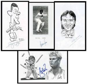 CRICKET AUTOGRAPHS: Collection with 3 albums of b/w signed pictures & caricatures (357 pages with 405 signatures); plus folder of miscellaneous autographs (84 items with 111 signatures); signed letters/notes (60) received whilst collecting autographs.