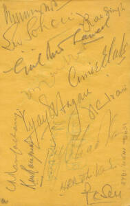 c1947-80s Autograph Book, mainly cricketers with c97 signatures, noted 1947-48 India, 1953-54 Tasmania & Victoria; 1955 England; also Ron Barassi & Ron Clarke.