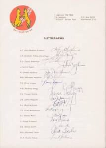 1985-87 Australian (Rebel) Team to South Africa, official team sheet with 17 signatures including Kim Hughes, Graham Yallop & Rodney Hogg. Fine condition.