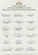 1994 Australian team to South Africa, official team sheet with 18 signatures including Allan Border, Mark Taylor & Shane Warne. VG condition.
